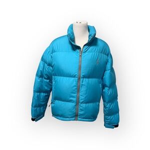 Browning Women Turquoise Blue Down Fill Puffer Jacket Quilted Full Zip Logo